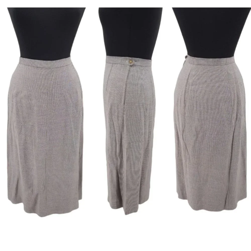 VTG 40s Brown Houndstooth Gabardine Blazer Pencil Skirt Suit Set Size S Neutral - Picture 9 of 11